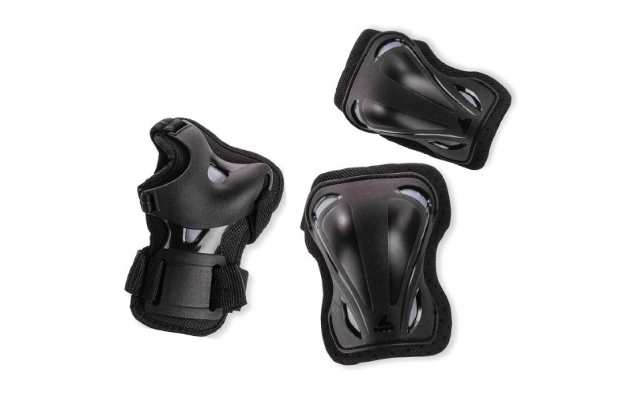 Set de echipamente de protecție pentru role skate junior, format din trei piese, culoare negru, cod 069P0200741