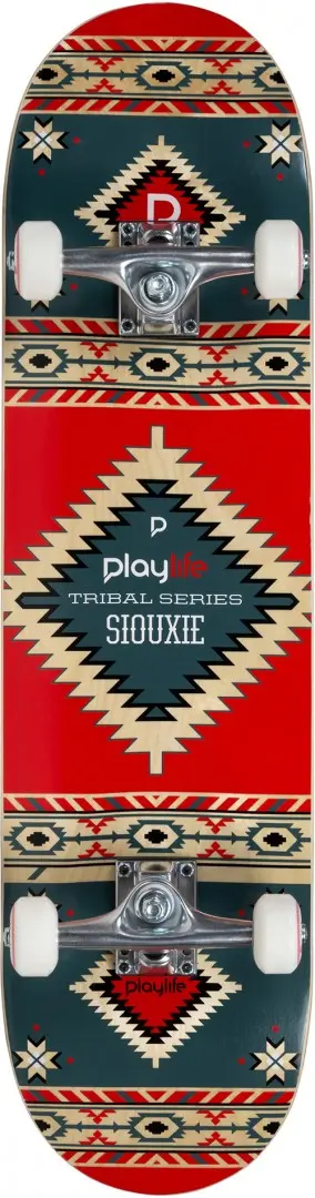 Placaj cu skateboard Playlife Tribal Sioux, design tribale colorat, cu roți de calitate, ideal pentru practicare sporturilor de skate.