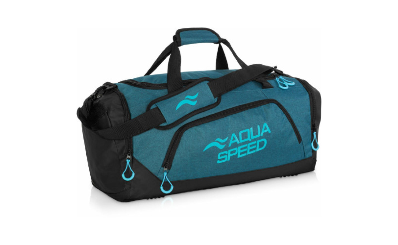 Geantă sport Aqua Speed de culoare albastră, mărimea L, cu dimensiuni de 55x26x30 cm, prezentată ca produs în magazinul de echipamente sportive