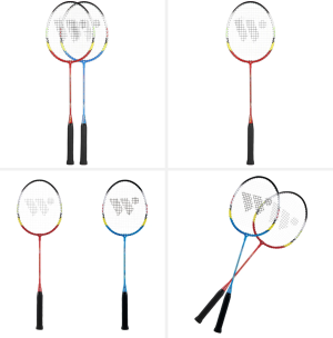 Set de rachete de badminton Abisal ALUMTEC 329K, inclusiv două rachete și un volant, cu un design modern și culori vibrante, ideal pentru jocuri de recreație și competiții.