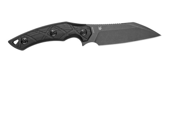 Cuțitul FE-018 FOX KNIFE EDGE LYCOSA 1 de culoare neagră, prezentat pe un fundal neutru, evidențiind detaliile elegante și funcționale ale mânerului și lamelor.