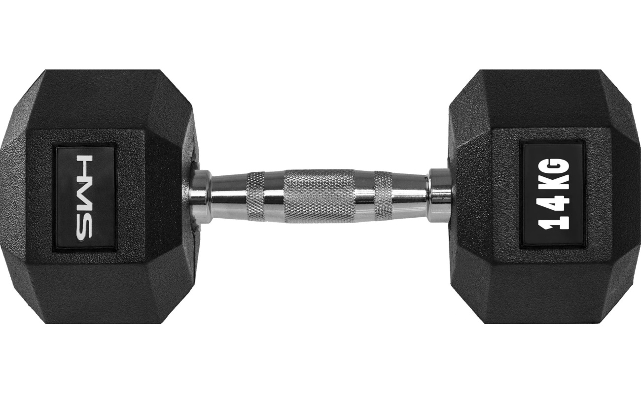 Gantera HMS Abisal Hex Pro neagră de 14 kg, cod HEX PRO pentru echipament de sport