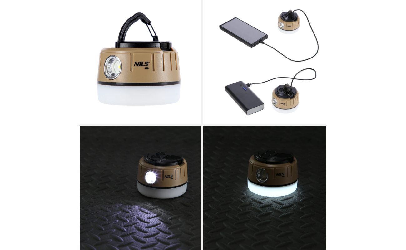 Lanternă de camping NILS 500 LM, cod NC0005, în poziție abisal, pentru iluminat outdoor.