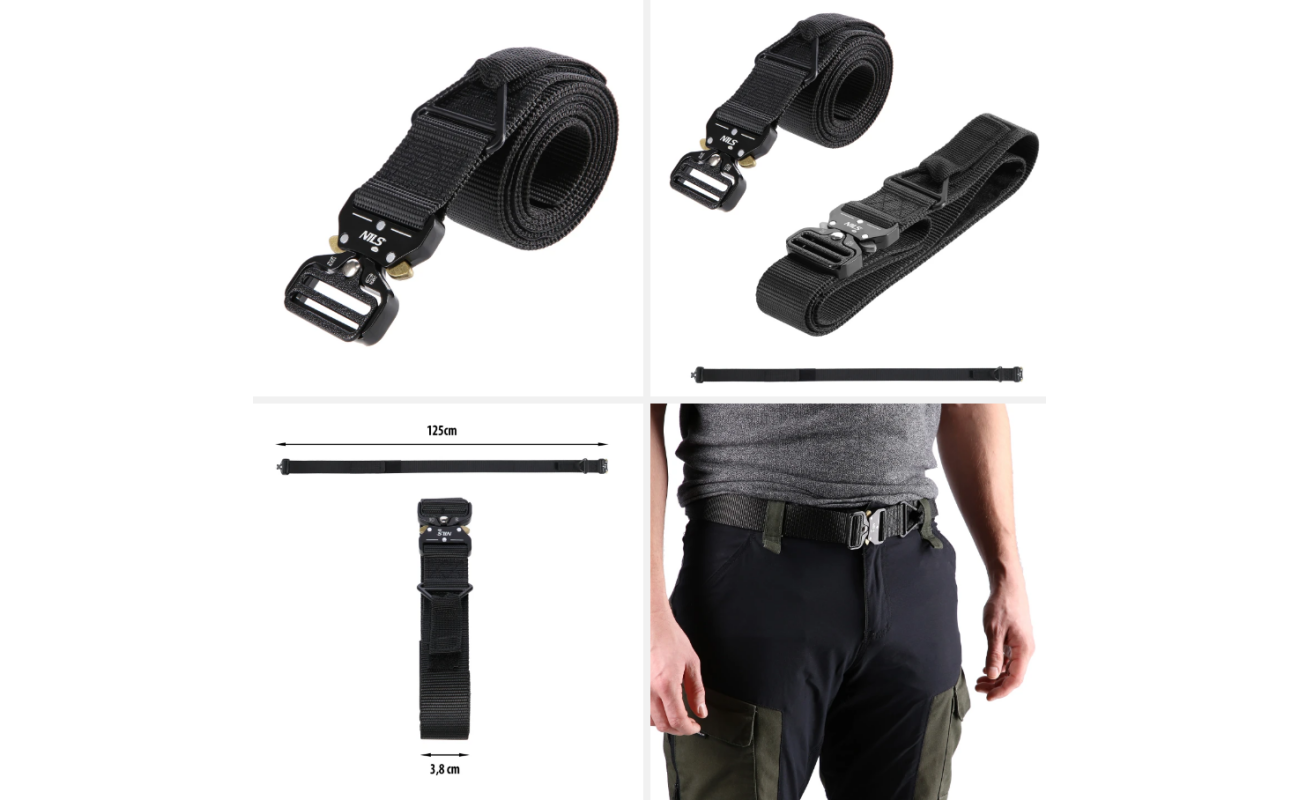 Centură tactică NILS neagră de 125 cm, cod NC1729, pentru echipament sportiv și activități tactice