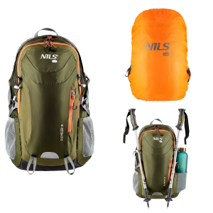 Rucsac turistic verde Rambler 40L Nils Camp, model NC1917, cu compartimente multiple și curea de umăr ajustabilă, ideal pentru drumeții și activități în aer liber.