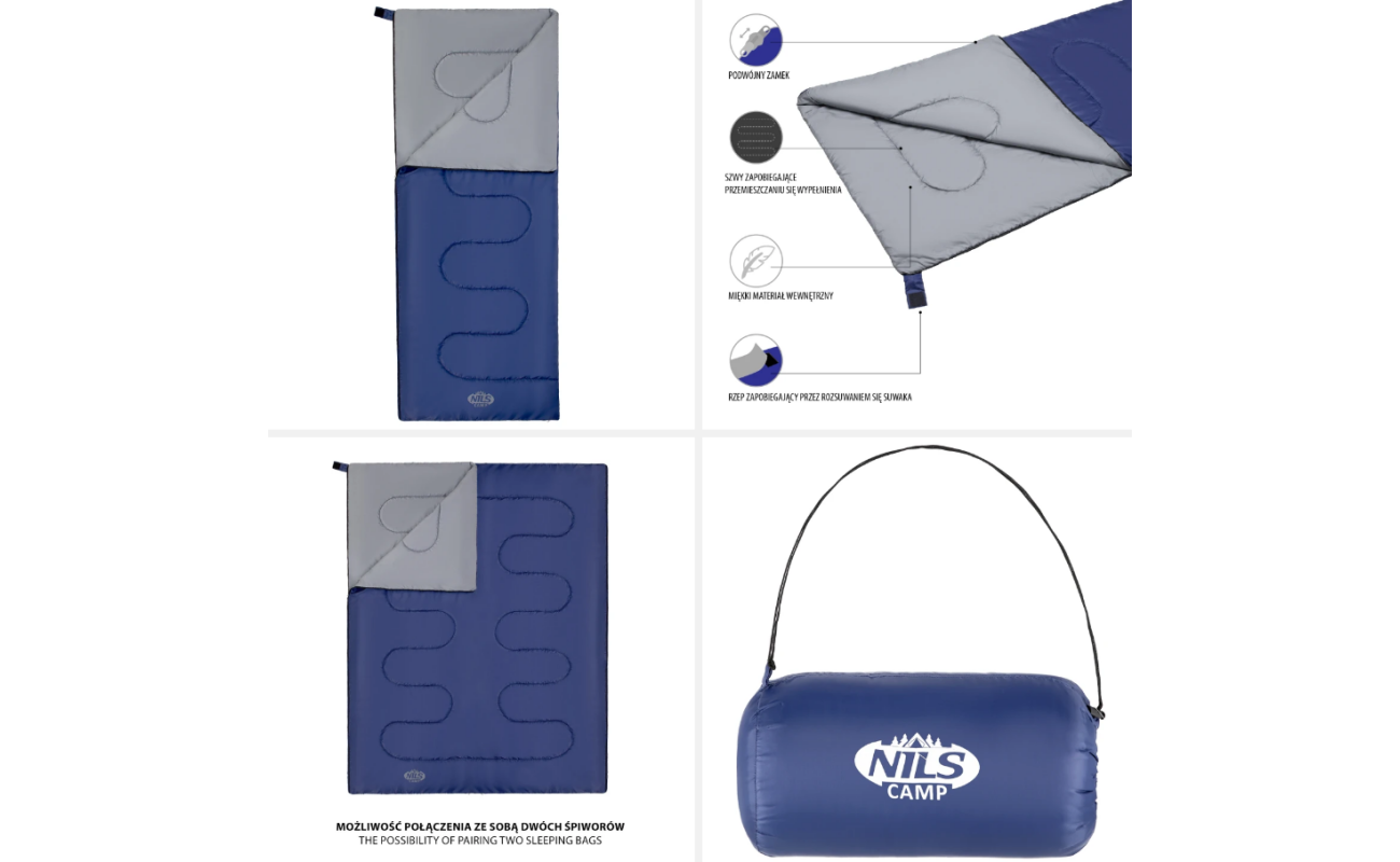 Sac de dormit NILS albastru-gri pentru camping și drumeții, model NC2002, compact și confortabil