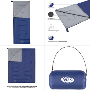 Sac de dormit NC2002 Abisal BLUE-GREY marca NILS, cu un design modern și culori atractive, ideal pentru camping și activități în aer liber.