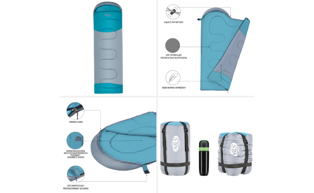 Sac de dormit NILS gri-verde, cod NC2008, pentru camping și drumeții, produs sport equipment shop
