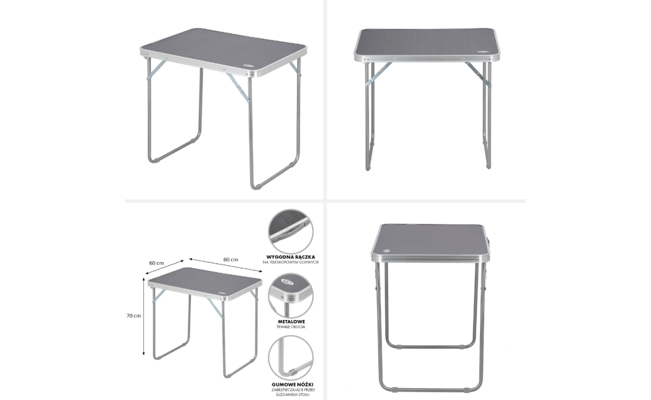 Masă de camping NILS în culoare grafit, dimensiuni 80x60x70 cm, produs pentru echipamente sportive și camping, cod NC3020 Abisal