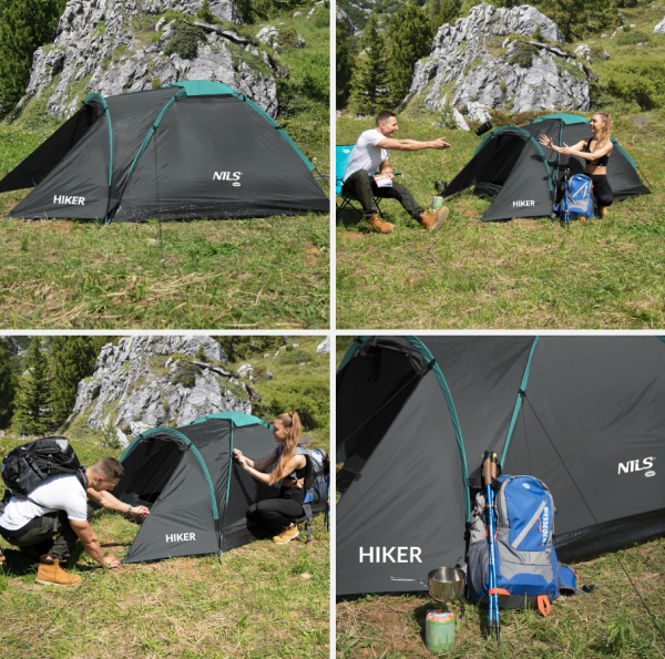 Tentă NC6010 Abisal de culoare gri, ideală pentru activități în aer liber, prezentând un design ușor și durabil, perfectă pentru camping și aventuri în natură.