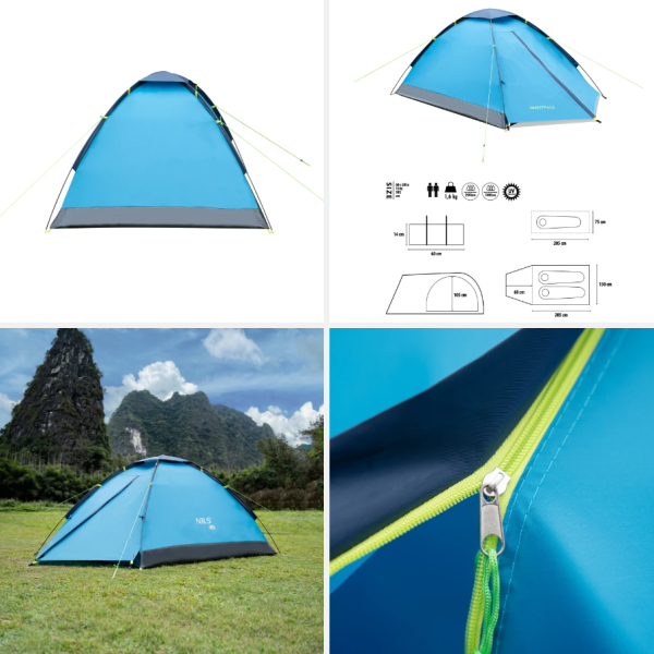 Cort de camping NC6033 Abisal, culoare albastră, ideal pentru nopți în aer liber, perfect pentru activități sportive și drumeții.