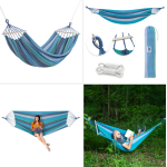 Hamac abisal BLUE-DARK BLUE cu grindă din lemn de 70 cm și suport metalic pentru relaxare în aer liber