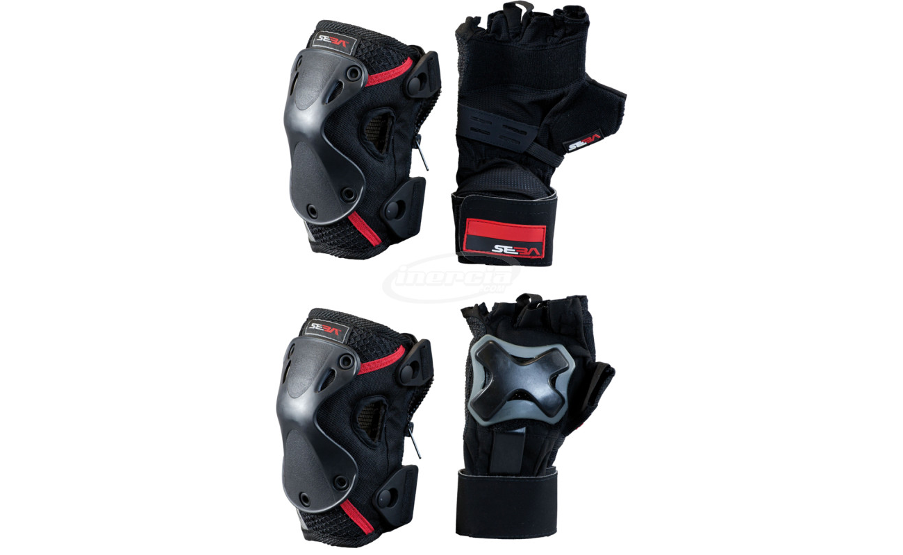 Set de protecție SEBA PRO-PK2-L, inclusiv mănuși și genunchiere cu fermoar, perfect pentru sporturi extreme.