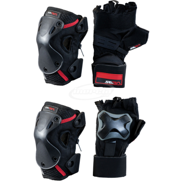 Set de protecție SEBA PRO-PK2-L, inclusiv mănuși și genunchiere cu fermoar, perfect pentru sporturi extreme.