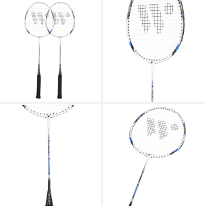 Set de rachete de badminton Abisal STEELTEC 9K cu design modern și accesorii incluse.