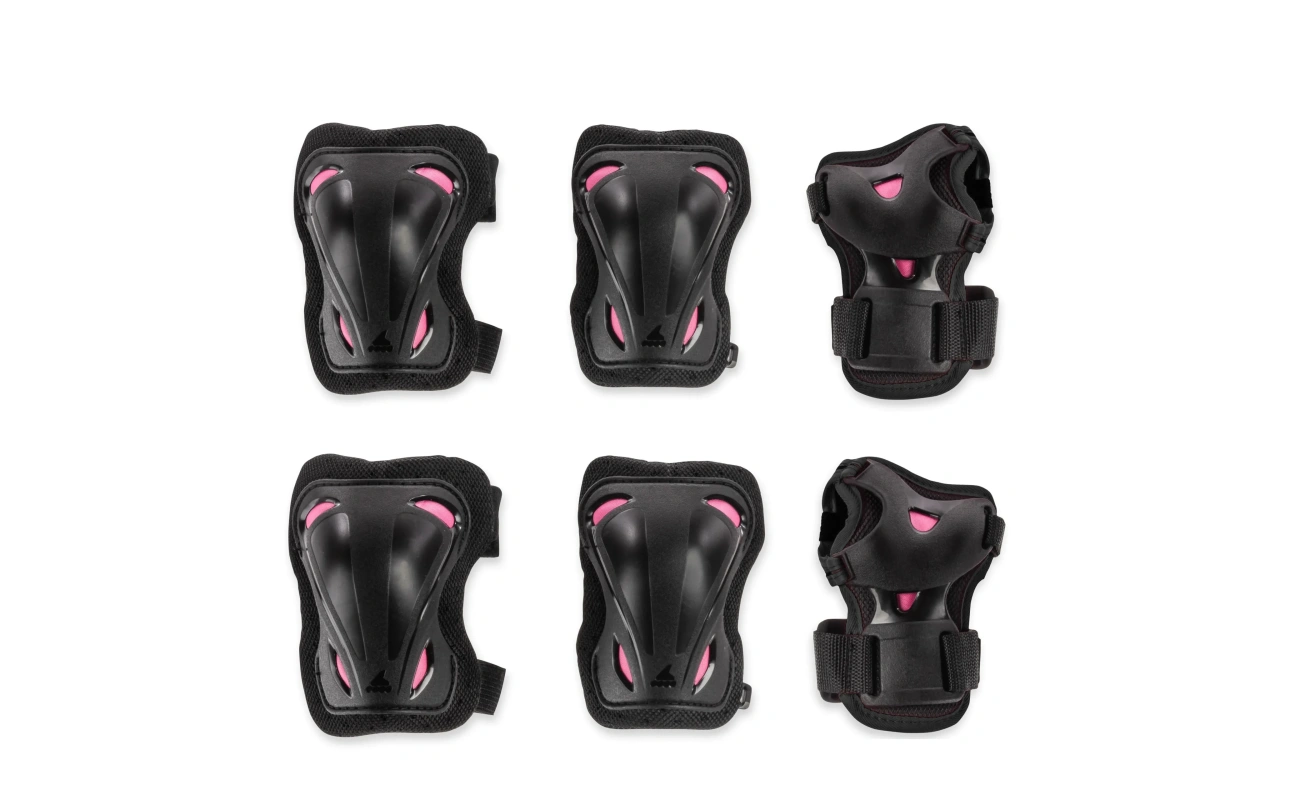 Set de protecție pentru femei Rollerblade SKATE GEAR W 3 PACK negru/lampone, genunchiere, cotiere și protectoare pentru încheieturi