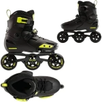 Role skates Rollerblade Apex 3WD negru și limon, dimensiuni 36-40, cu roți 3×110mm, rulmenți SG7, cadru din aluminiu, pentru viteze, pantofi sport pentru role.