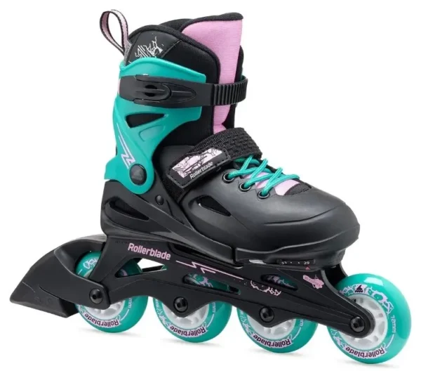 Роликовые коньки Rollerblade 073735003C1 FURY  NEROVERDE MARE Size 33-38 – детские, колёса 4x72мм, жёсткость 80A, подшипники SG3, раздвижные