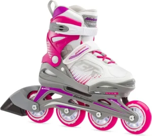 Role skates Rollerblade 0T1011006R2 PHOENIX G BIANCO/FUCSIA Dimensiune 36-40 – pentru copii, role 4×72mm, duritate 80A, rulmenți SG3, extensibile