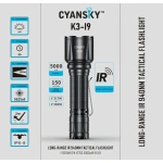 Poza cu o lanternă portabilă Cyansky K3-I9 Fără de ecouză, destinată pentru echipamente sportive și activități outdoor, în culoare neagră, pe fundal alb.