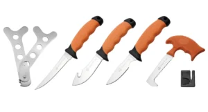 Set de 6 cuțite XP6, pachet compact pentru procesarea game, cu șorț pentru vânători, Puma, oțel AISI 420, SUA