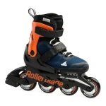 Role rapide Rollerblade MICROBLADE BLU NOTTE/ARANCIO, mărimea 36-40,5, cu roți 4×72mm, duritate 80A, rulmenți SG3 și sistem de reglare brushless pentru copii