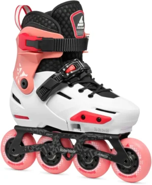 Apariții pentru roller Rollerblade 86B0751510HD01 APEX PLATINO/CORALLO Mărimea 29-32 – roți 4×76mm, duritate 85A, rulmenți SG7, șasiu din aluminiu
