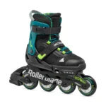 Role de patinaj pentru copii Rollerblade 86B0751520NG02 MICROBLADE XT negru și verde petrol, mărimea 28-32, cu 4 roți de 72mm, duritate 80A și rulmenți SG3, extensibile