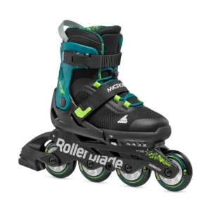 Role skates Rollerblade 86B0751520NG02 MICROBLADE XT NEGRU/VERDE PETROLIO Mărimea 28-32 – pentru copii, roți 4×72mm, duritate 80A, rulmenți SG3, extensibile