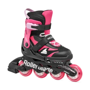 Ticlete cu role Rollerblade 86B0751530NJ02 MICROBLADE NERO/ROSA Mărimea 28-32 – pentru copii, roți 4×72mm, duritate 80A, rulmenți SG3, reglabile
