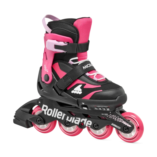 Ticlete cu role Rollerblade 86B0751530NJ02 MICROBLADE NERO/ROSA Mărimea 28-32 – pentru copii, roți 4×72mm, duritate 80A, rulmenți SG3, reglabile
