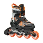 Role de role pentru copii Rollerblade 86B0751540NC01 MICROBLADE SL negru și portocaliu, mărimea 33-36,5, cu 4 roți de 72 mm, duritate 80A, rulmenți SG3 și mansetă îmbunătățită