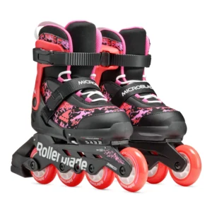 Role skates Rollerblade 86B0751540ND02 MICROBLADE SL NEGRU/CORALLO Mărimea 28-32 – pentru copii, roți 4×72mm, rigiditate 80A, rulmenți SG3, mansetă întărită