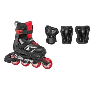 Роликовые коньки Rollerblade 86B0751550ND01 MICROBLADE COMBO NERO/ROSSO Size 33-36,5 – детские, колёса 4x72мм, жёсткость 80A, подшипники SG3, защита в комплекте