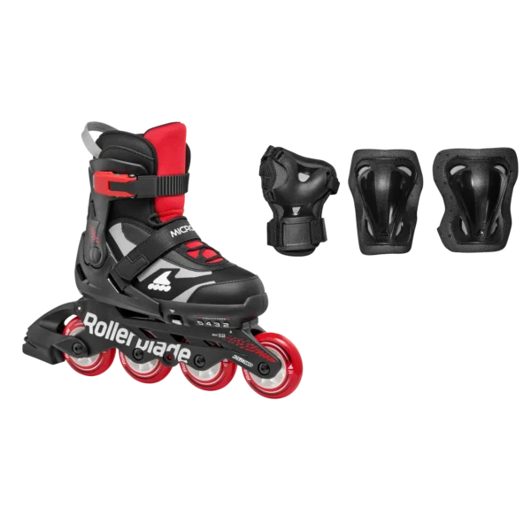 Роликовые коньки Rollerblade 86B0751550ND01 MICROBLADE COMBO NERO/ROSSO Size 33-36,5 – детские, колёса 4x72мм, жёсткость 80A, подшипники SG3, защита в комплекте