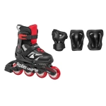 Role de patinaj Rollerblade 86B0751550ND01 MICROBLADE COMBO NEGRU/ROȘU pentru copii, mărimea 33-36,5, cu roți 4×72mm, duritate 80A, rulmenți SG3 și protecții incluse