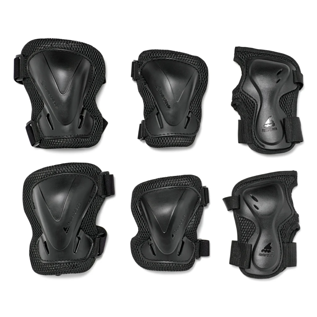 Set de protecții pentru Rollerblade EVO PRO GEAR 3 PACK negru, incluind genunchiere, cotiere și brelocuri pentru încheieturi, cu protecție întărită