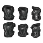 Set de protecții pentru Rollerblade EVO PRO GEAR 3 PACK negru, incluind genunchiere, cotiere și brelocuri pentru încheieturi, cu protecție întărită