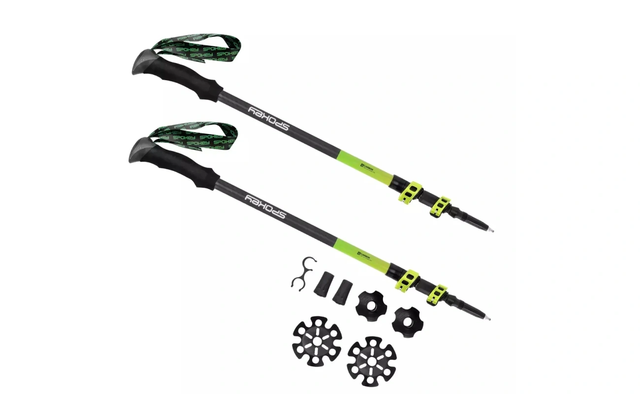 Baston de trekking Spokey CARBON, produs sportiv pentru drumeții pe munte și trail, în galben și negru