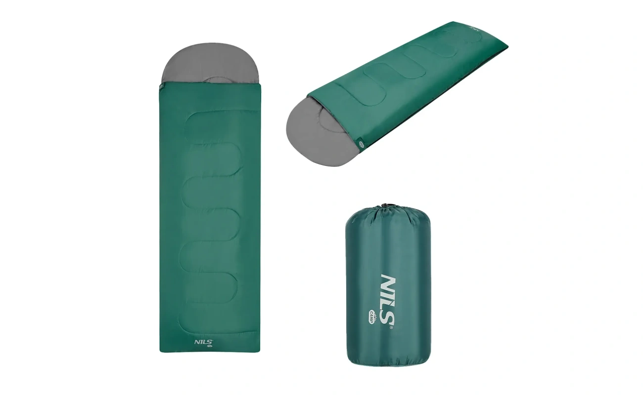 Sac de dormit Abisal GREEN-GRAY Mărime M NILS CAMP, cu izolație și design compact, dedicat pentru camping și drumeții în sporturile de exterior