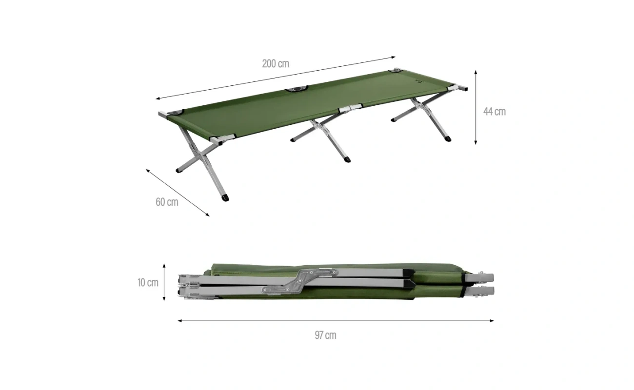 Pat de camping pliabil verde de 200 cm, model NC2756 Abisal, destinat pentru camping și activități în aer liber, produs de NILS CAMP