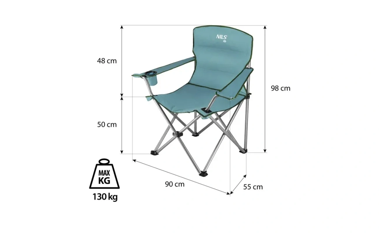 Fotoliu de camping Abisal GRI – VERDE NILS CAMP, compact și confortabil, ideal pentru activități în aer liber