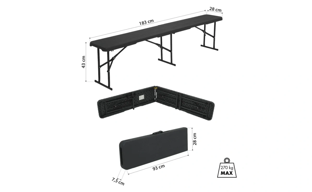 Banc de grădină pliabil NC3404 Abisal DARK GREY, 180 cm, pentru grădină, din mobilier sportiv