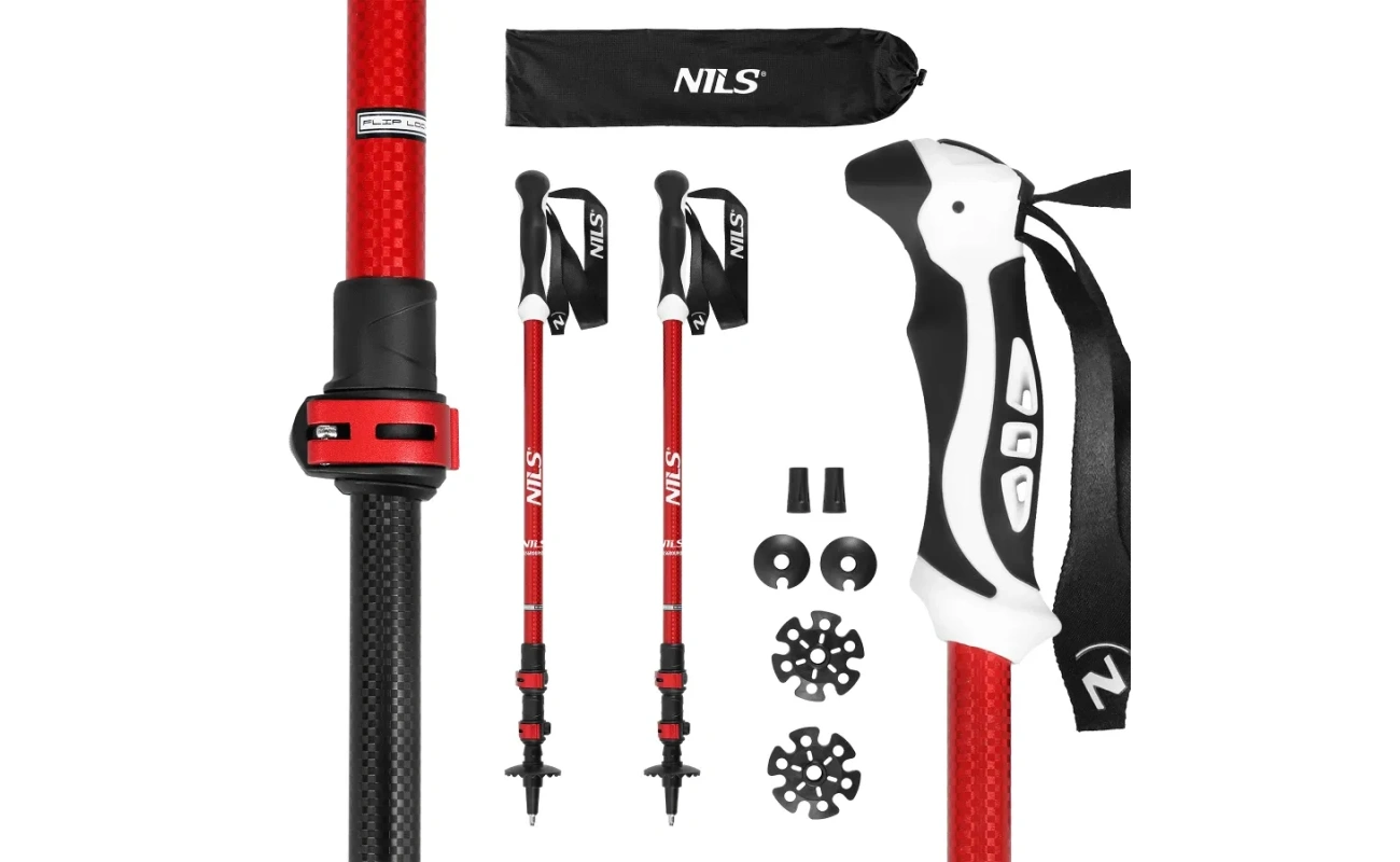 Bețe pentru mers Nordic TK8601-R Abisal TK8601 roșii cu cadre din aluminiu, potrivite pentru sporturi outdoor