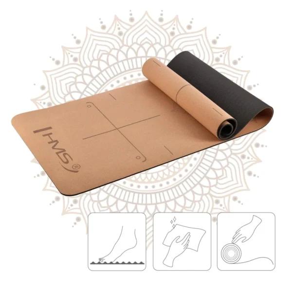 Covoraș de yoga YM11 Abisal YOGA MAT TPE CORK pentru echipament sportiv, de culoare neagră, de dimensiuni medii