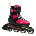Role de patinaj pentru copii Rollerblade MICROBLADE roz și verde deschis, mărimea 36-40, cu 4 roți de 72mm, duritate 80A, rulmenți SG3, retractabile