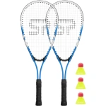 Set de badminton Spokey BUGY compus din racketuri și mingi, ideal pentru jocuri sportive în aer liber