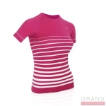 Tricou fitness pentru femei în culoarea roz și alb cu dungi, mărimea S, Ultralejer PRO FEET