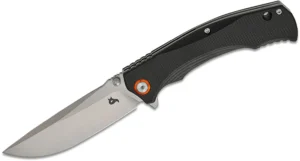 Складной EDC‑нож BlackFox Spectrum BF 782 OR, клинок Drop‑Point из стали D2 (HRC 59–61) с сатинированной отделкой Satinato (~95 мм), рукоять из чёрного G10 с внутренними лайнерами из нержавеющей стали и оранжевым кольцом у оси, механизм flipper + Liner‑Lo