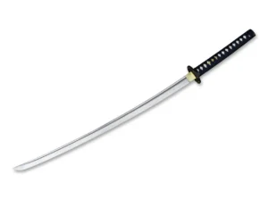 Magnum Yoshida Katana Dark Blue BO‑05SC309, katana decorativă de colecție, realizată din oțel cu conținut ridicat de carbon (≈1045), cu canelură Bo‑Hi, lamă de 720 mm × 7,4 mm (HRC nespecificat), mâner din lemn cu tsuka-ito albastru închis și menuki, tsuba și saya în negru-ț